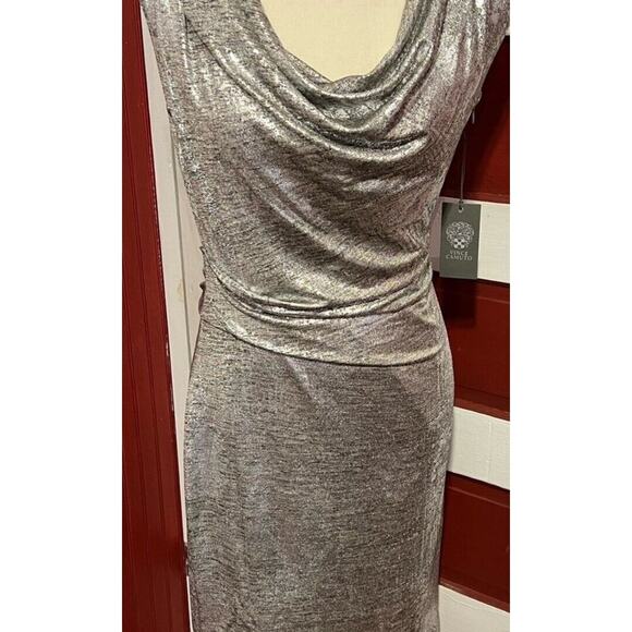 NEW! Vince Camuto Silver Metallic Knit Cowl Neck Sheath Dress Size 8- MSRP $138 - Picture 4 of 9